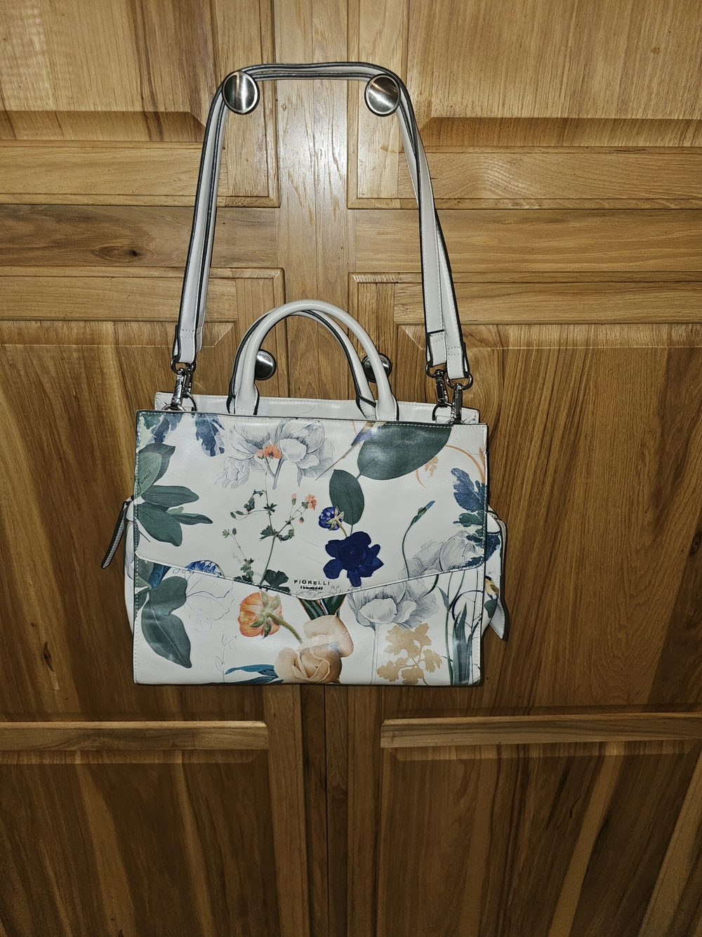 Floral Print White Satchel with Dual Handles by Fiorelli